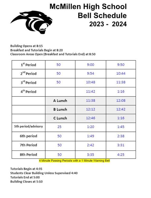 mcmillen bell schedule